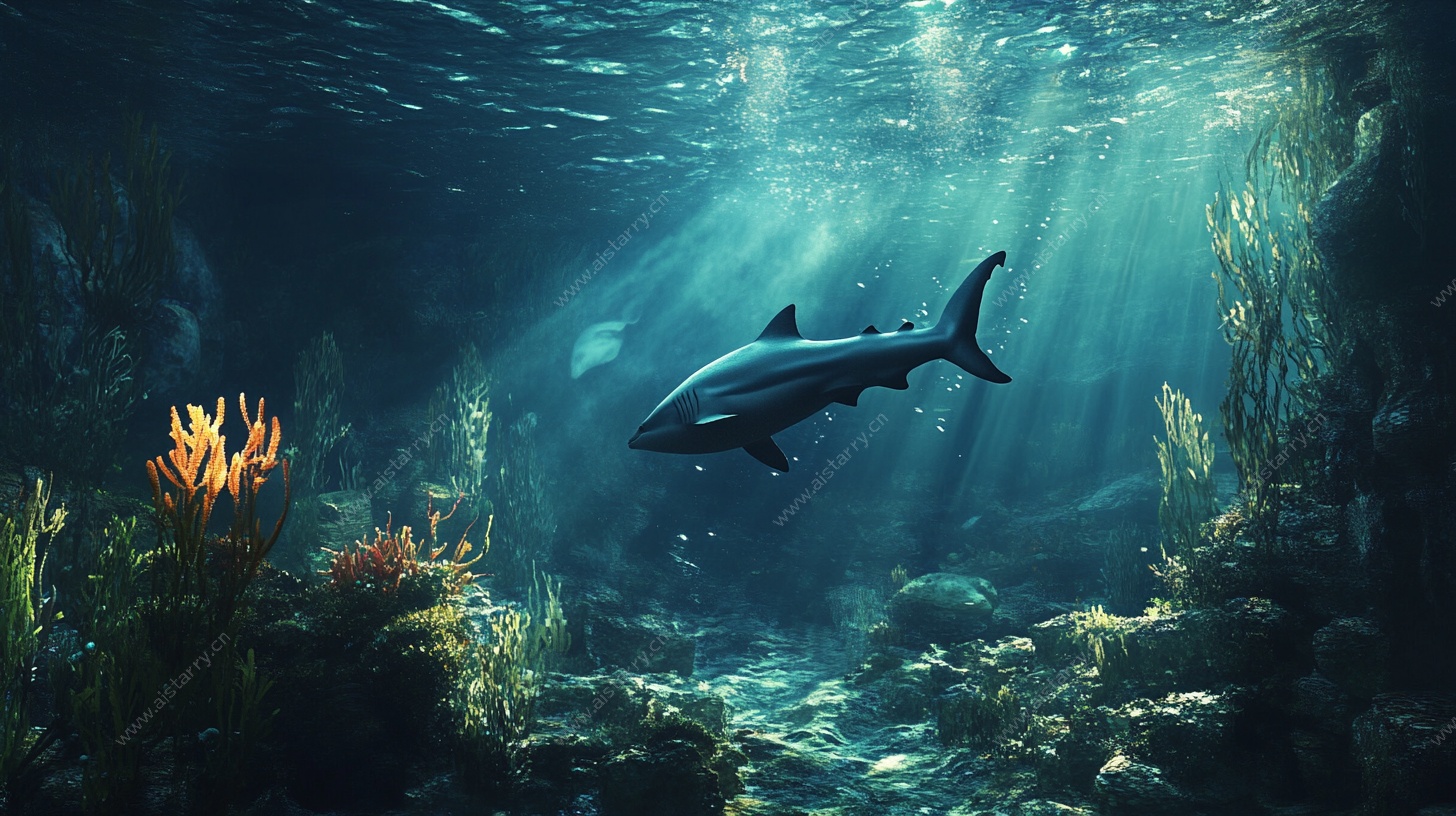 深海中的鲨鱼奇幻景象