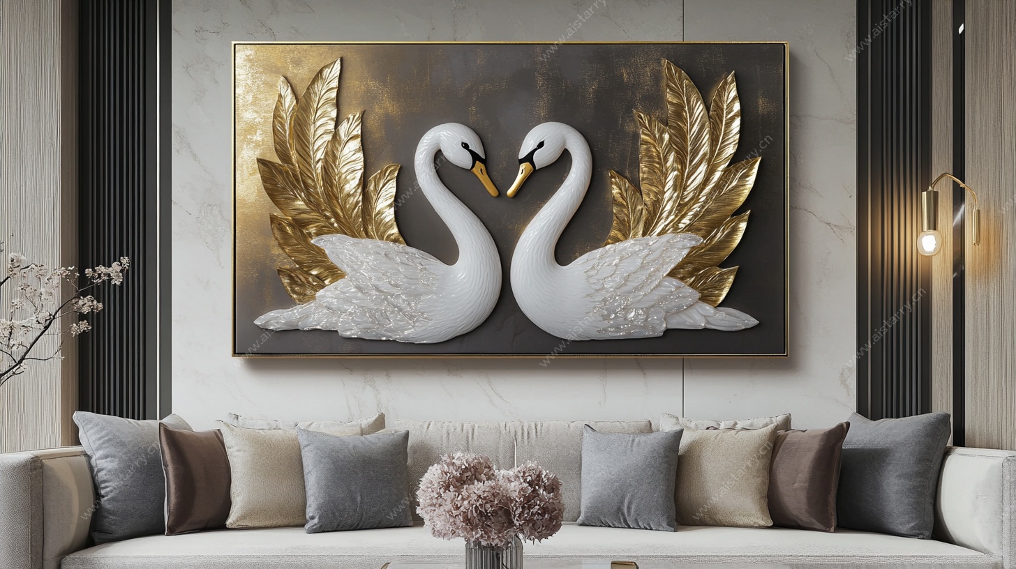 天鹅金箔装饰画 客厅挂画