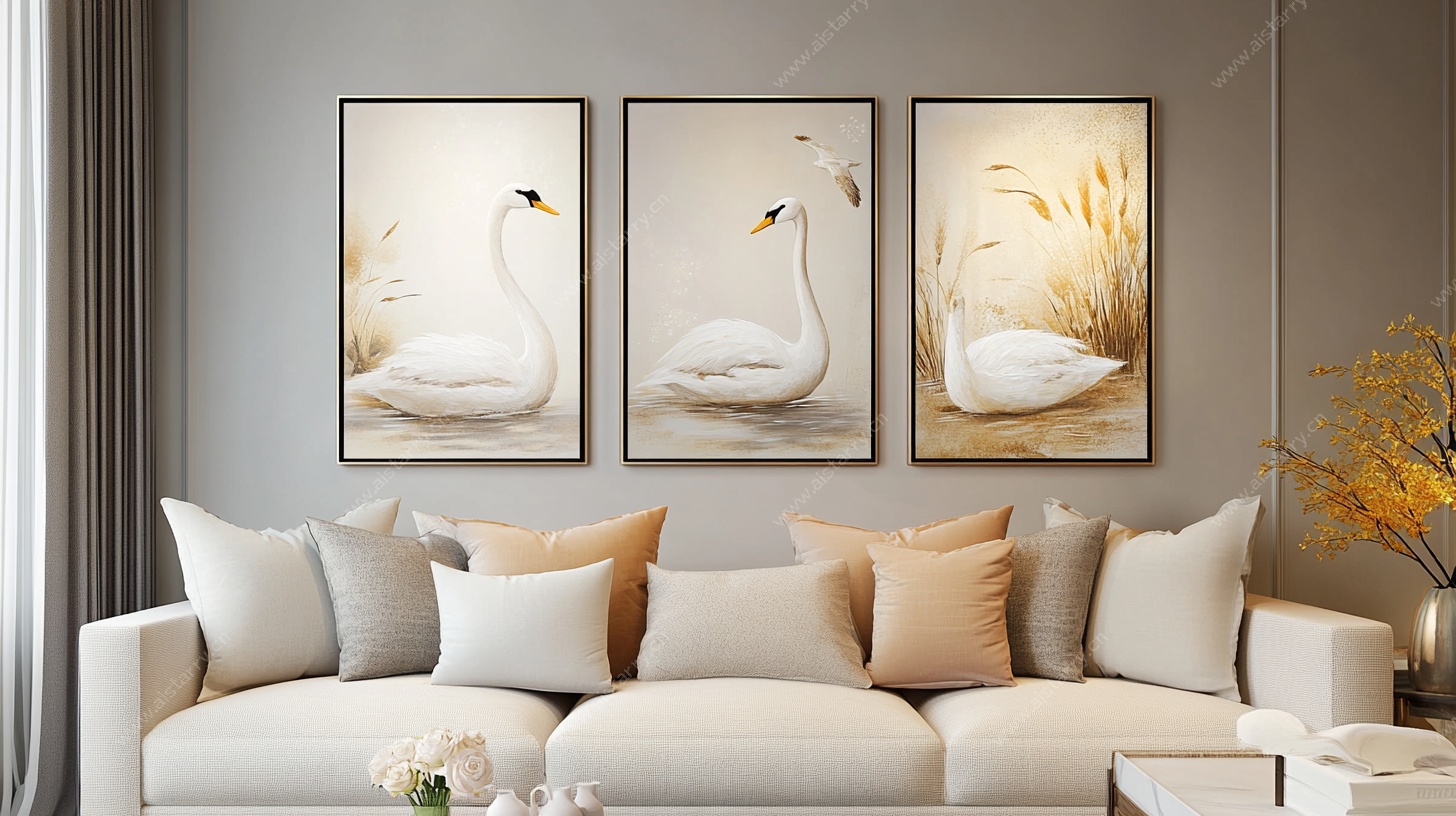 简约天鹅挂画 温馨客厅风