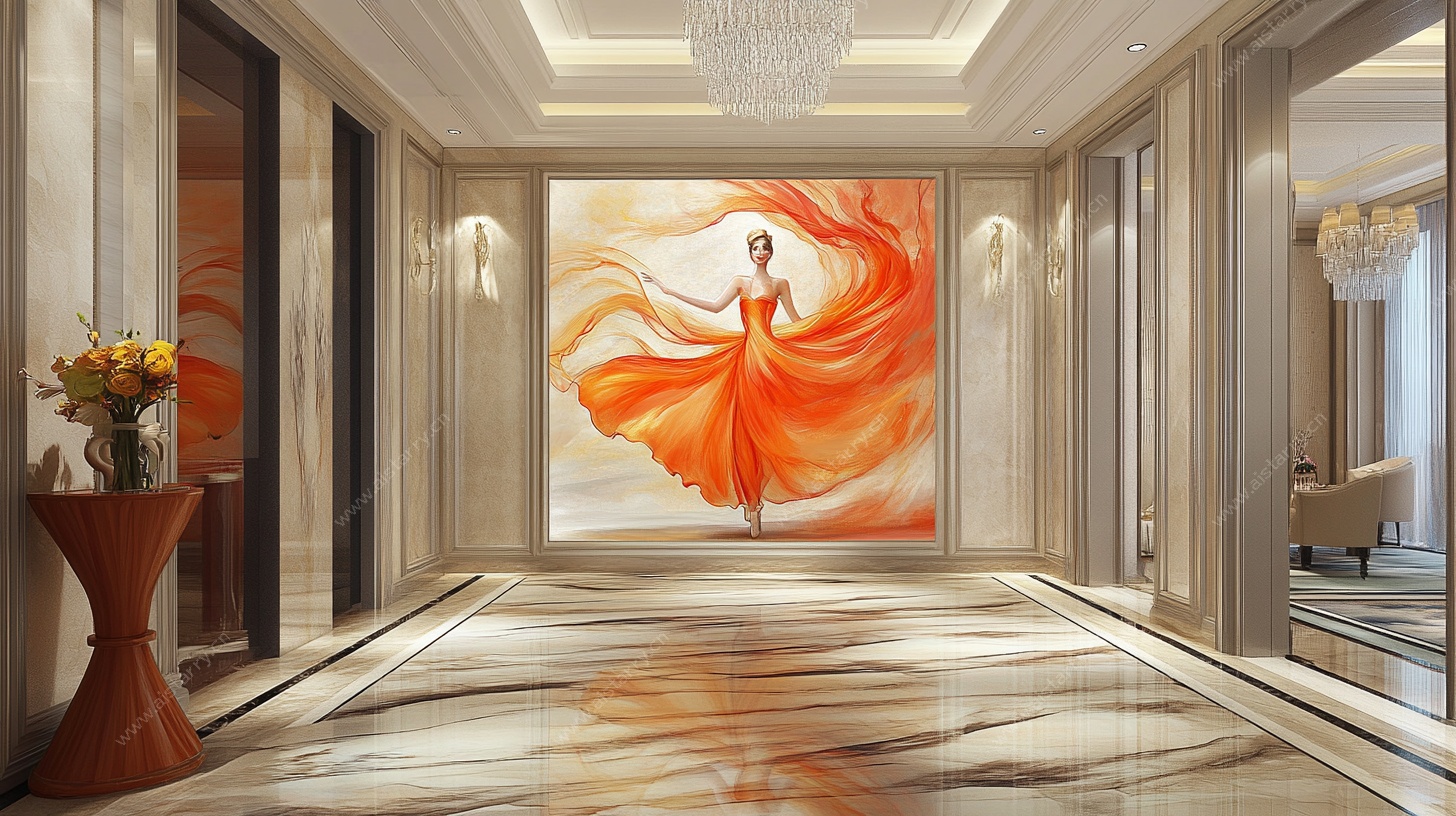 华丽走廊中的飘逸舞者壁画