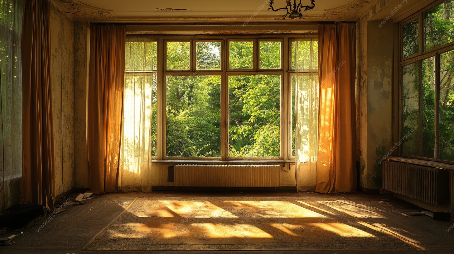 阳光洒入的老旧空旷房间