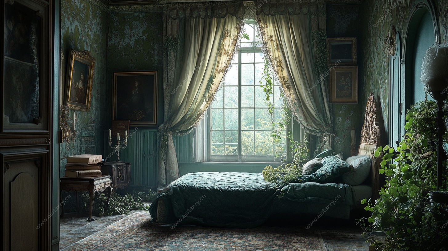 复古幽森的绿植卧室