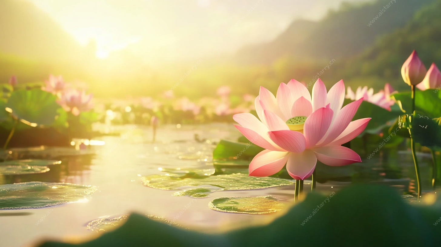 晨光下的唯美荷花池景