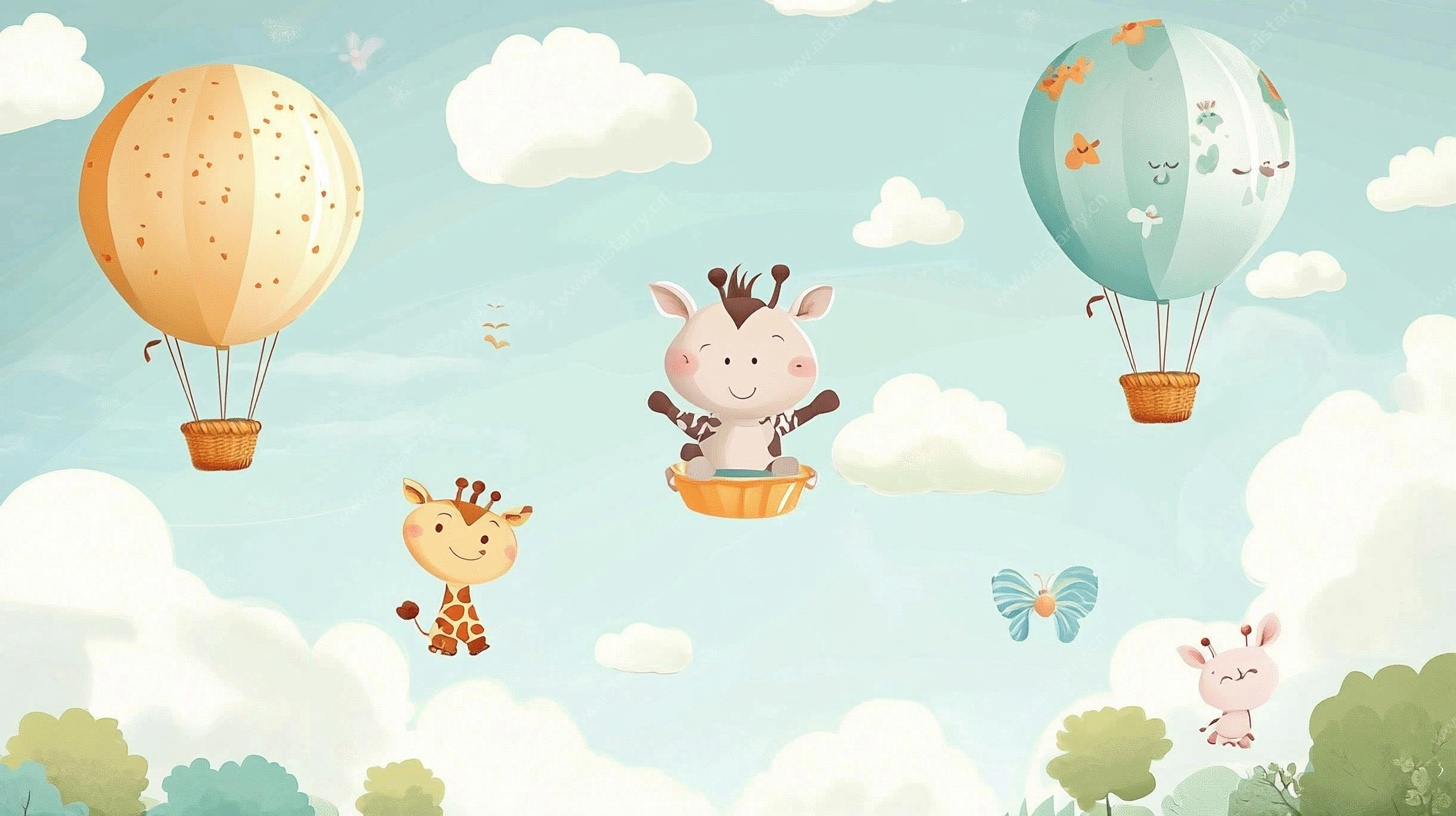 动物乘热气球欢乐飞行