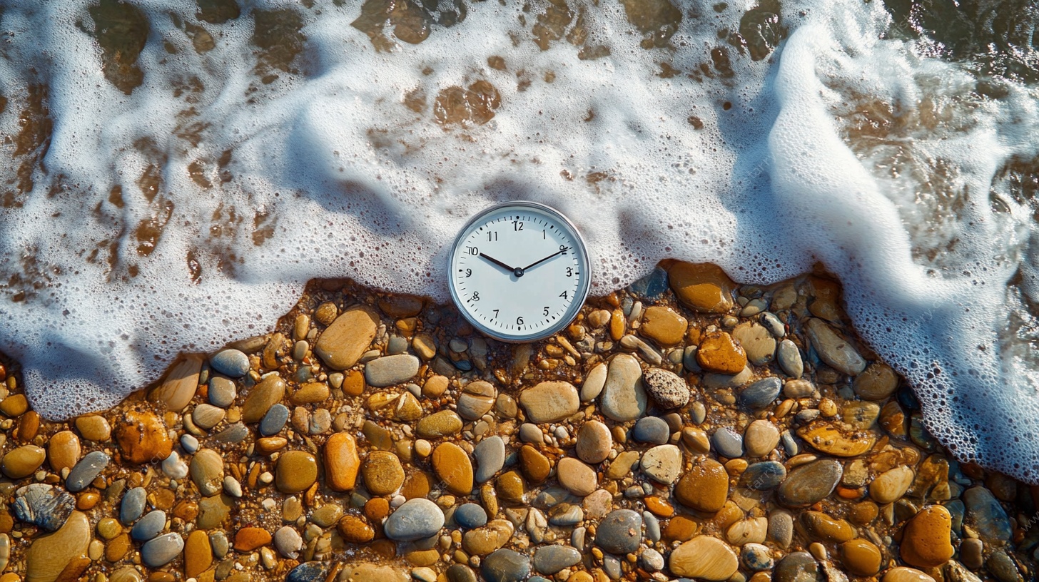 海边时钟 时光与海浪交织