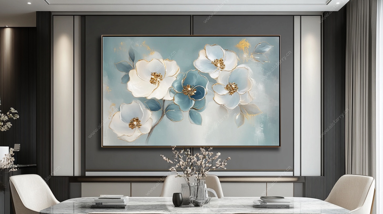 现代客厅中的花卉艺术挂画