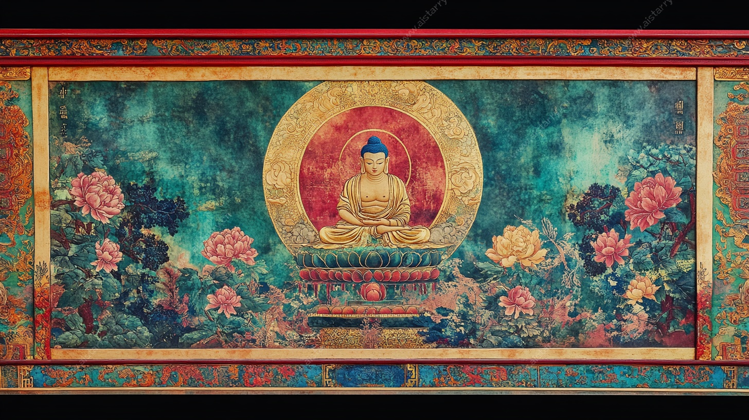 佛坐繁花间壁画