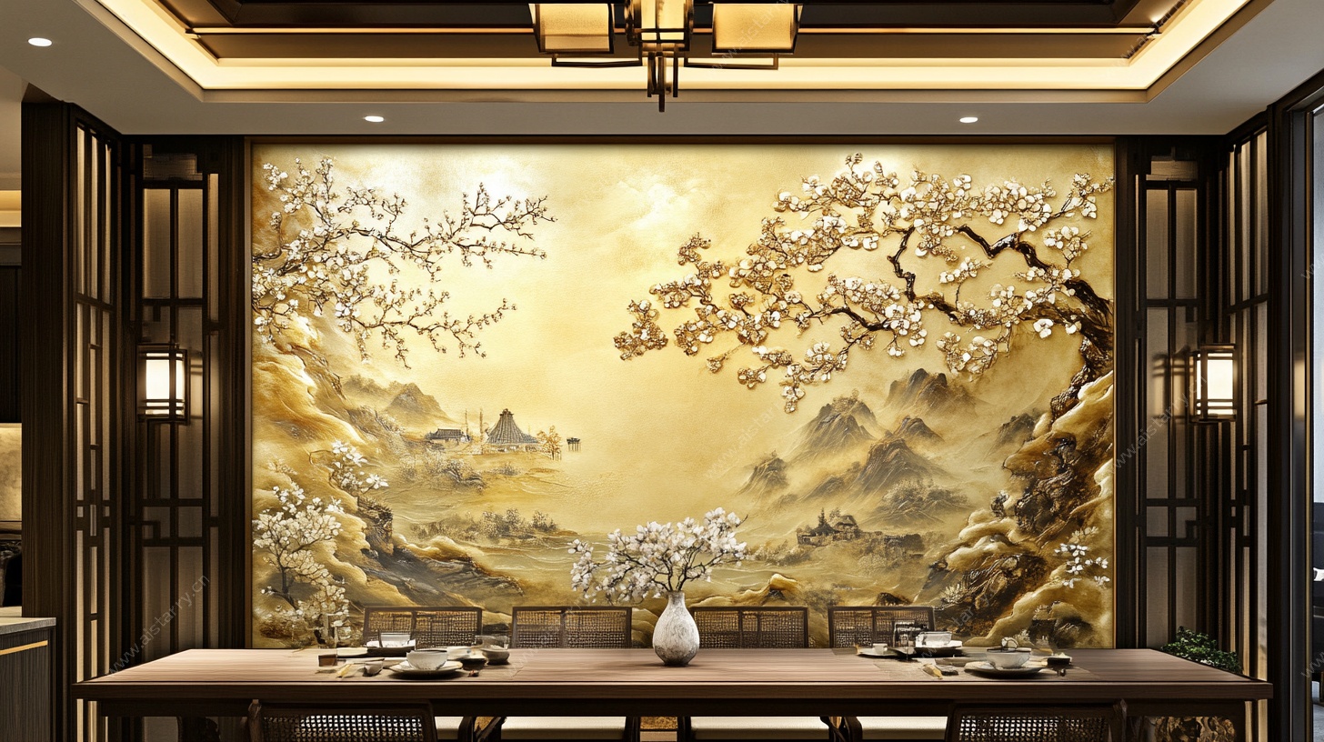 中式山水壁画客厅装饰景