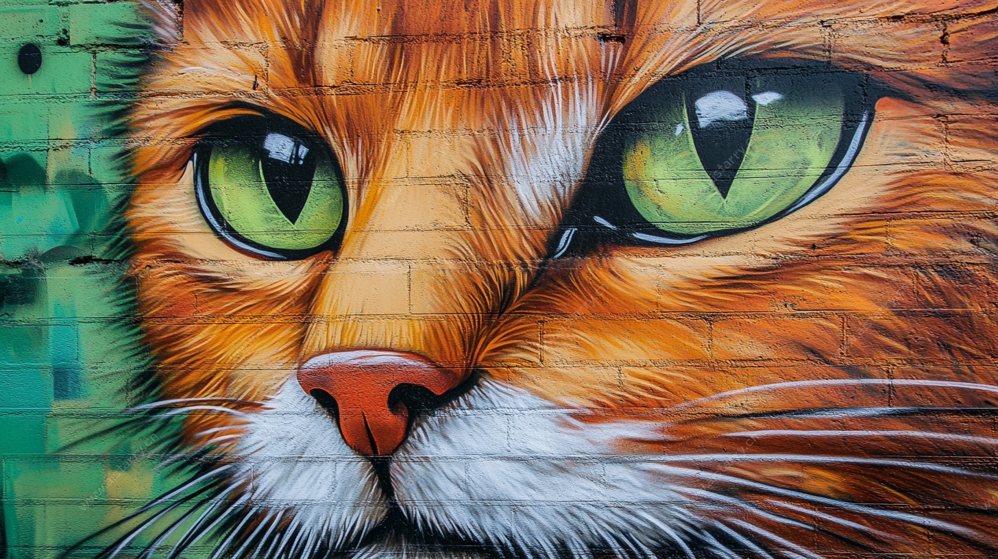 猫咪涂鸦壁画特写