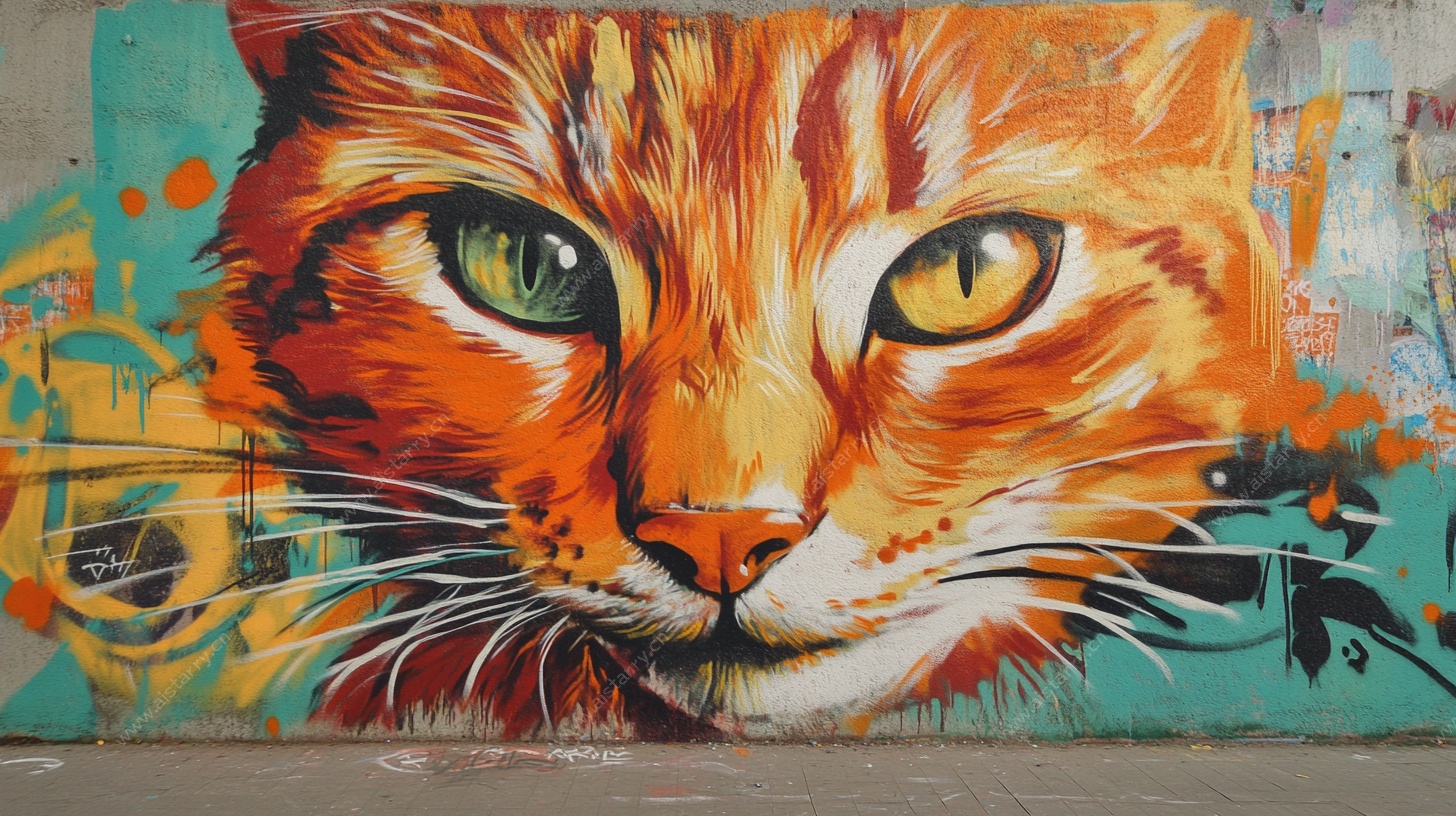 街头橘猫涂鸦艺术作品