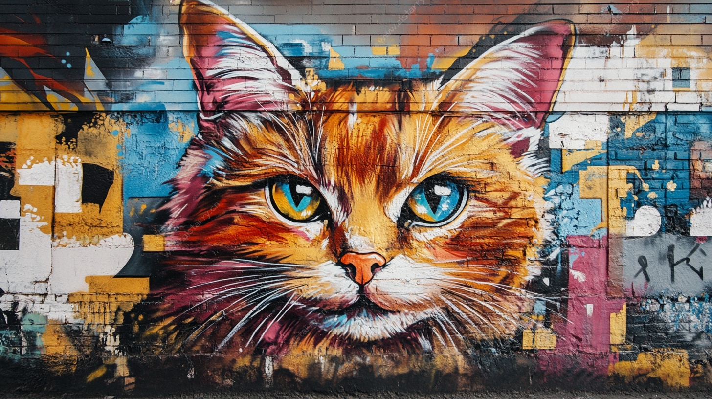 街头涂鸦风猫咪艺术画