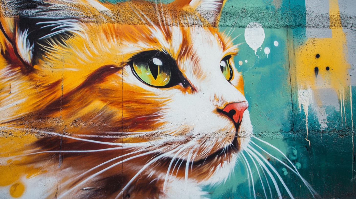 街头艺术风猫咪涂鸦画