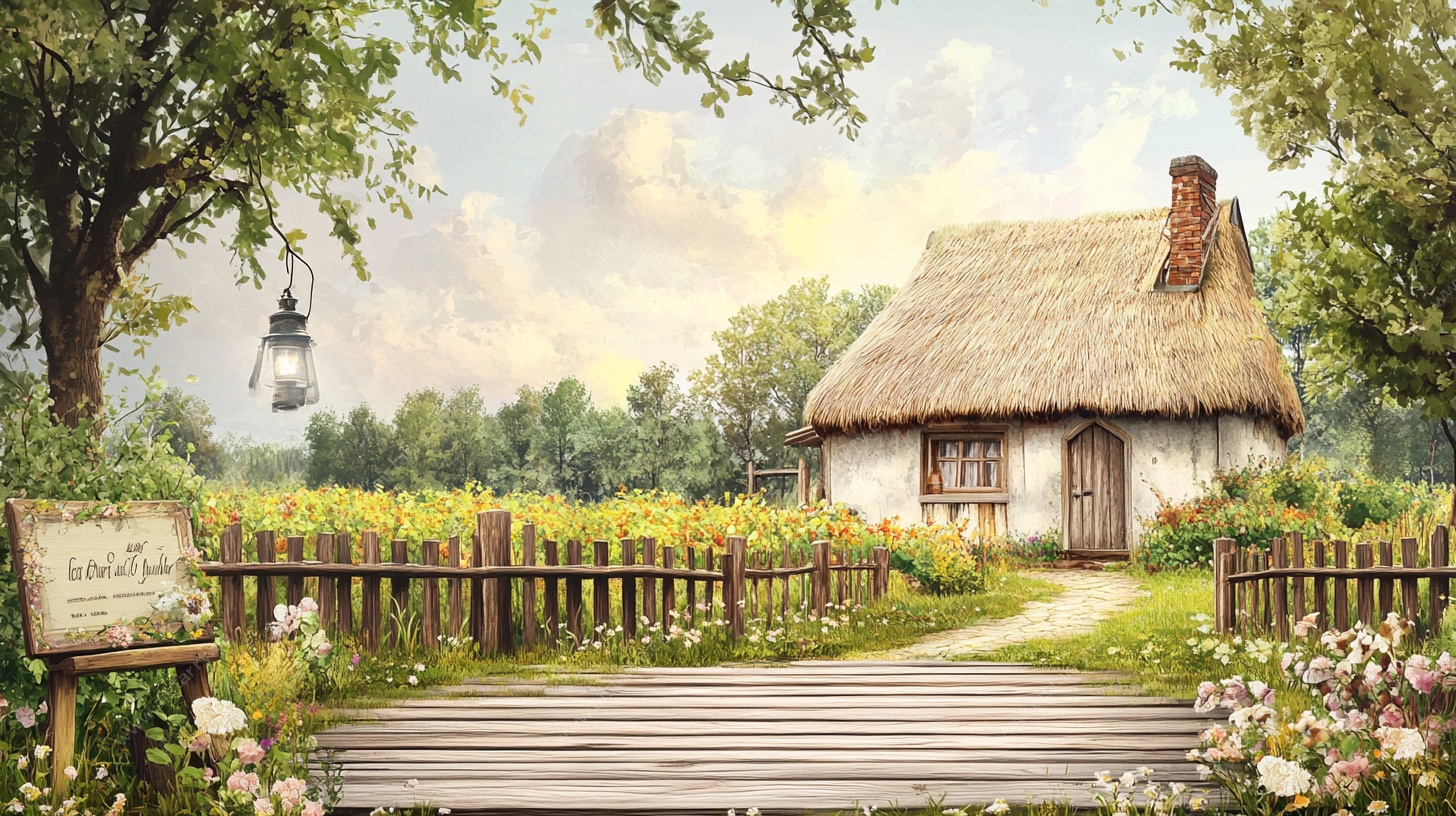 田园小屋风景图