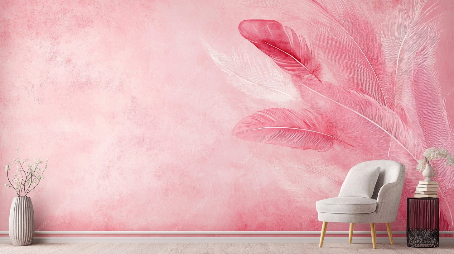 粉色羽毛背景墙室内场景