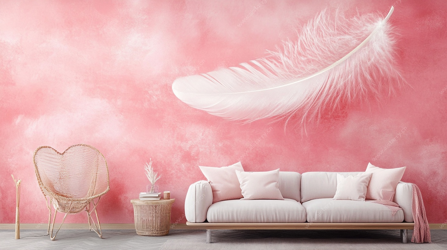 粉色羽毛背景温馨客厅场景