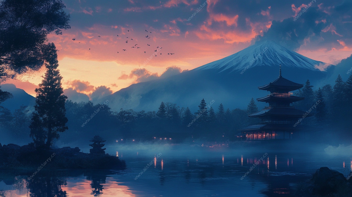 富士山湖畔的梦幻黄昏