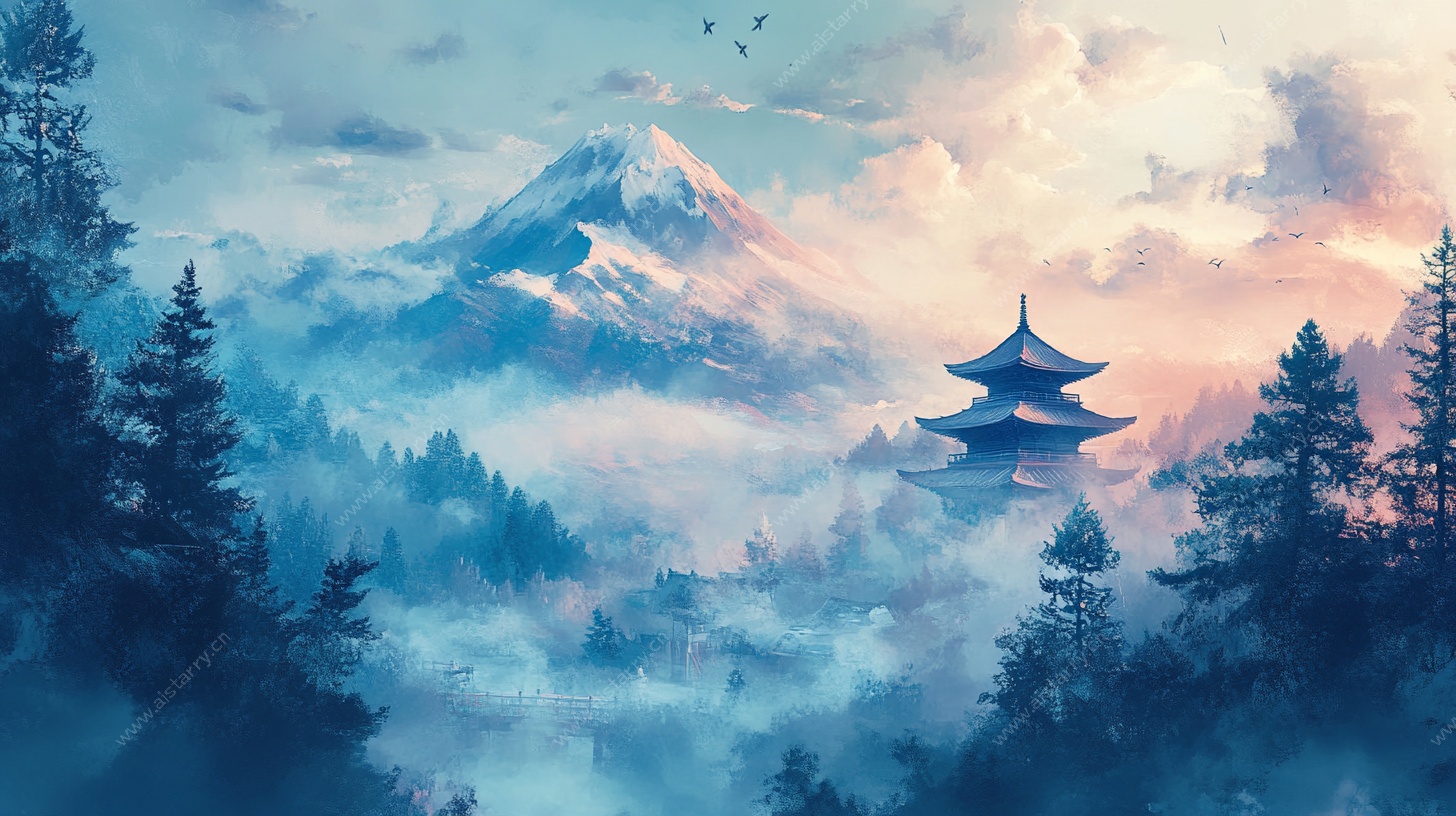 梦幻山林中的古韵楼阁