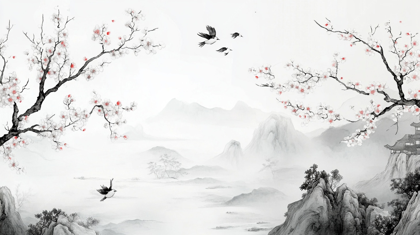 水墨山水花鸟意境图