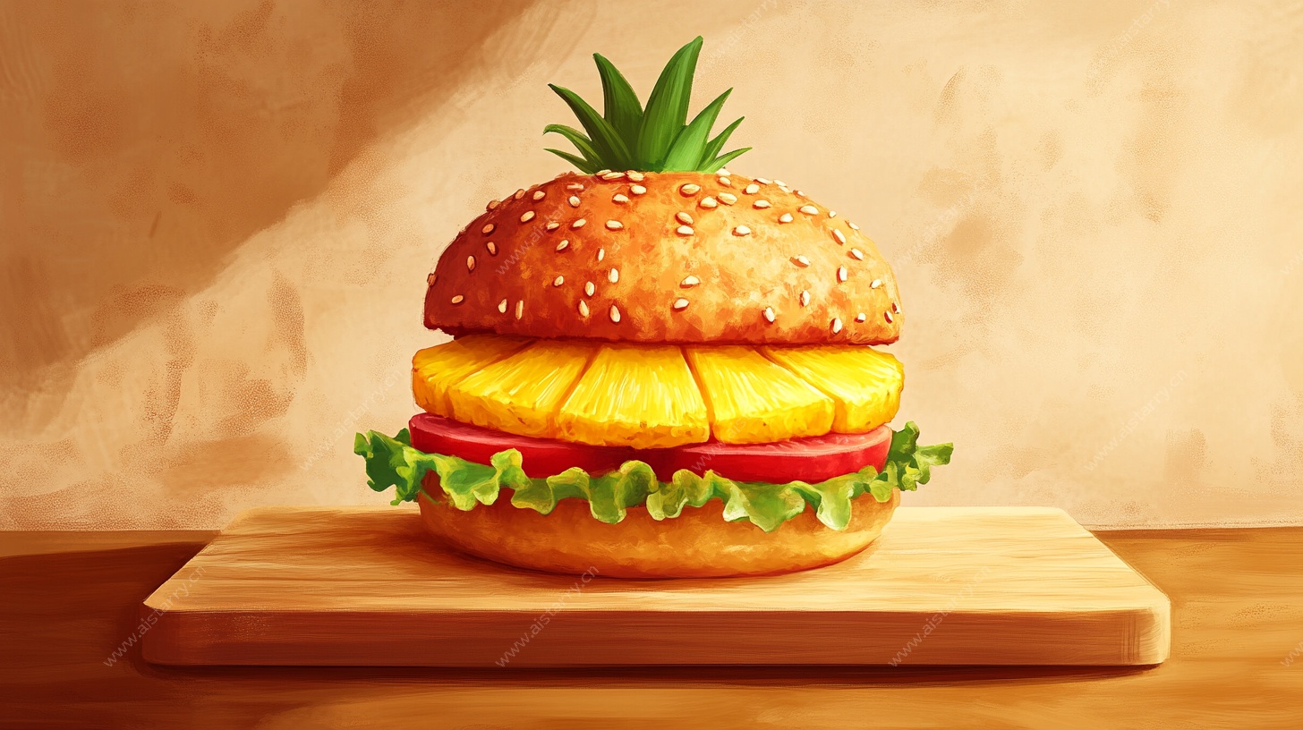 创意菠萝汉堡插画