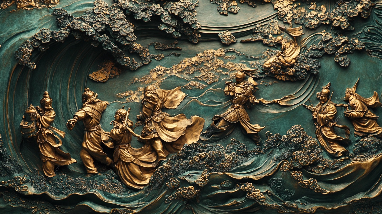 八仙过海浮雕图