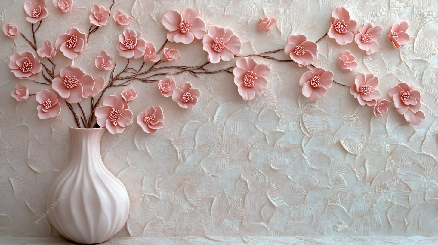 纸艺桃花插花瓶装饰图