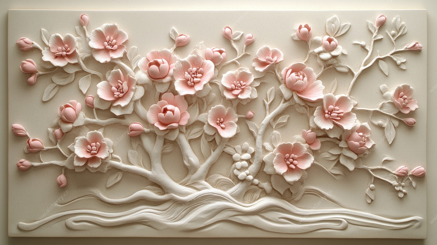 立体浮雕桃花装饰画