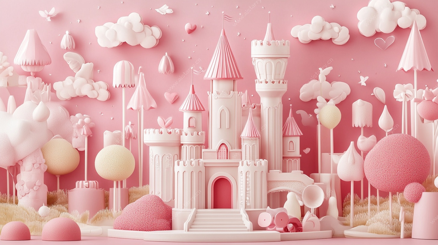 梦幻粉色童话城堡场景