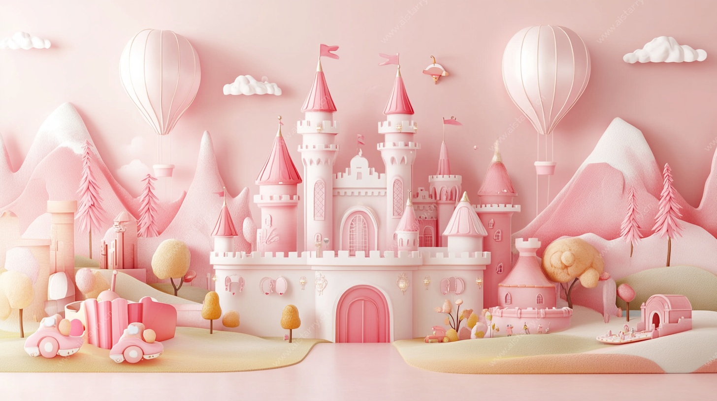 梦幻粉色城堡童话场景