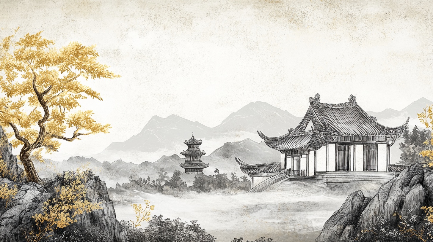 水墨古风山水庭院景致