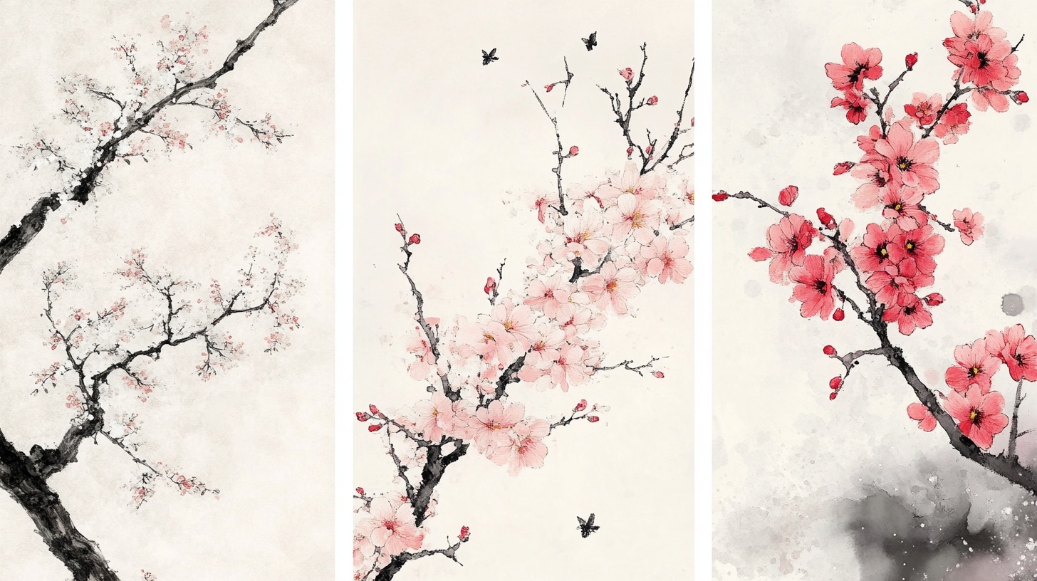 三联水墨梅花图