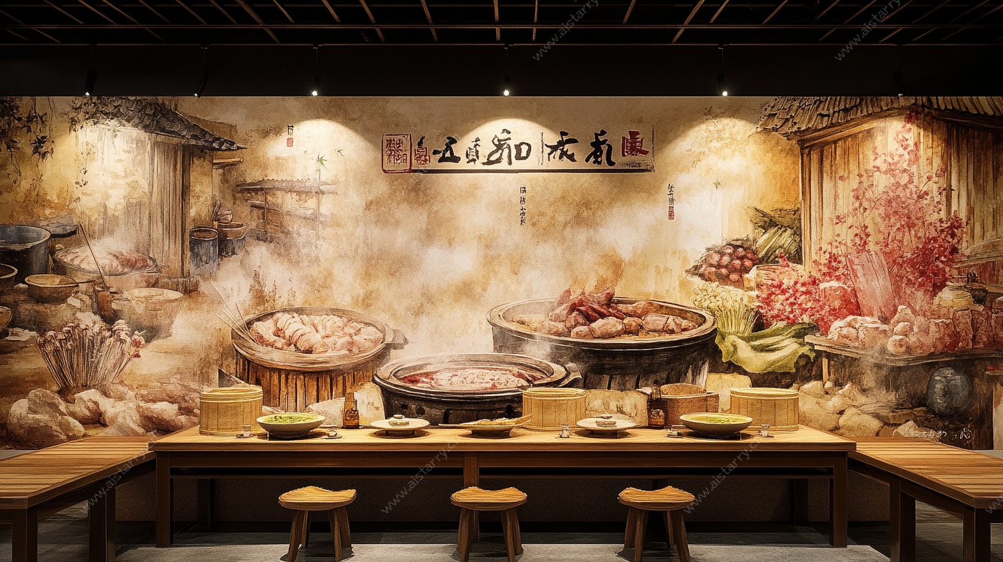 复古风火锅餐厅室内场景