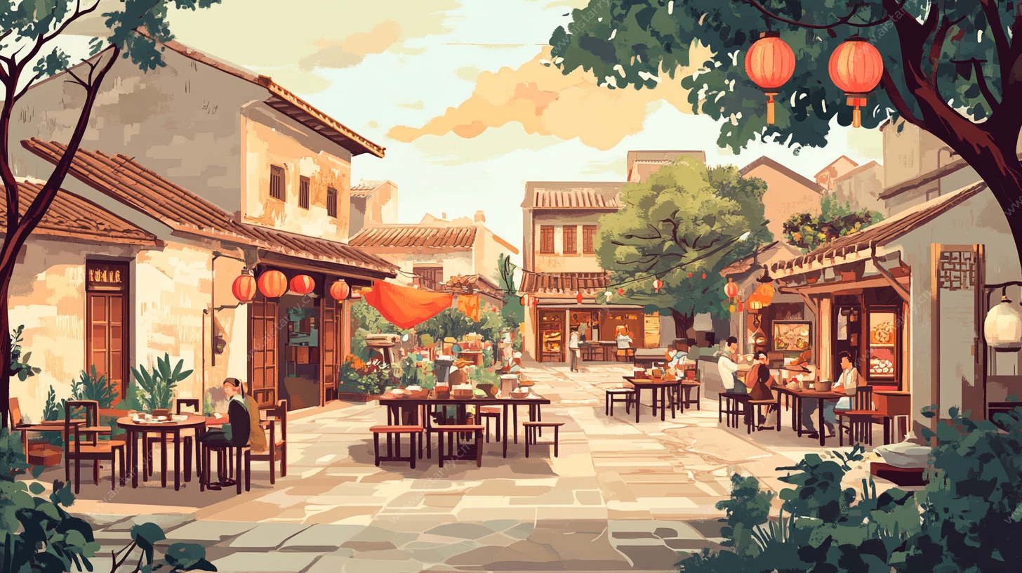 古街悠闲生活场景