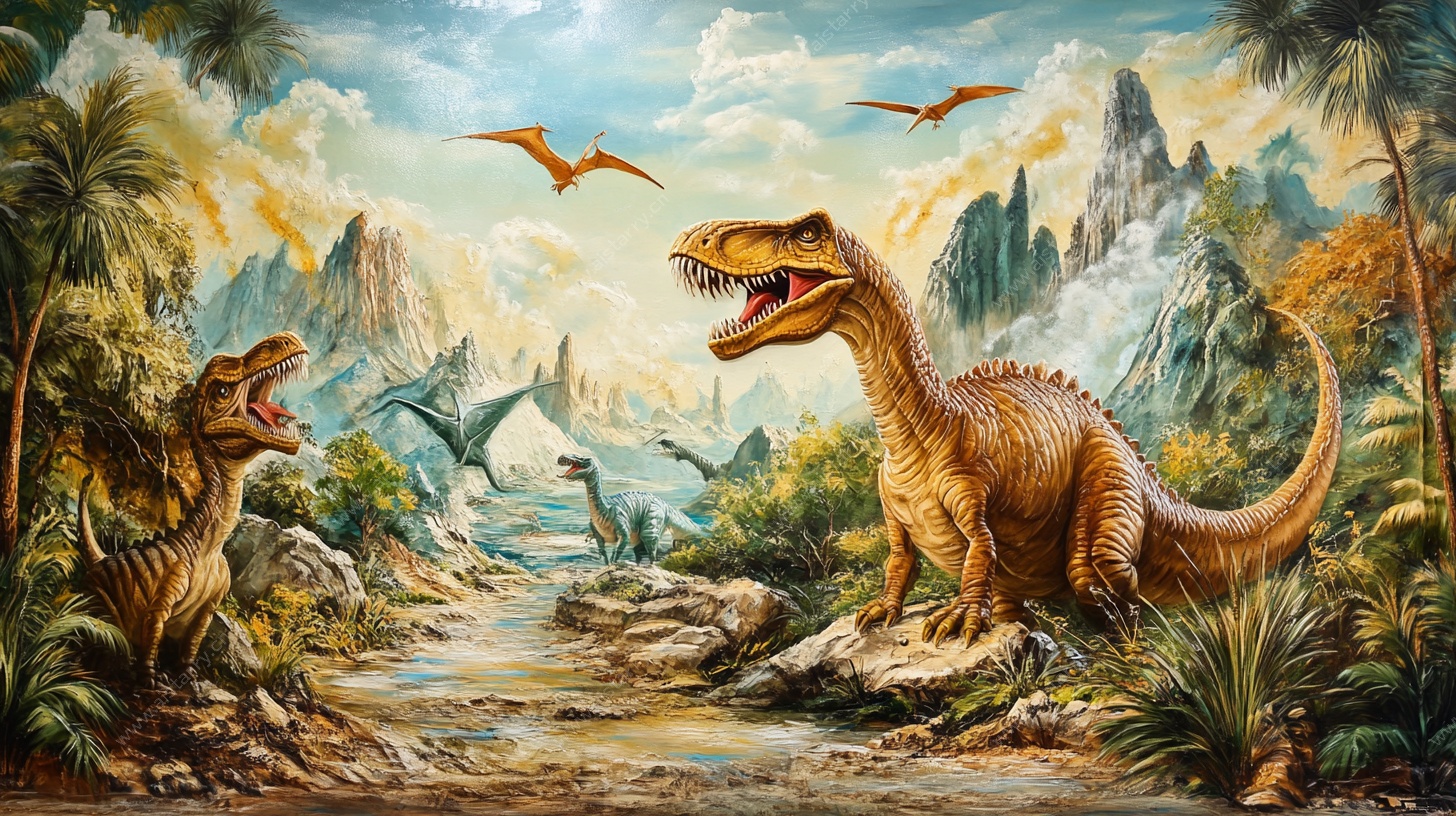 恐龙在史前丛林中的场景