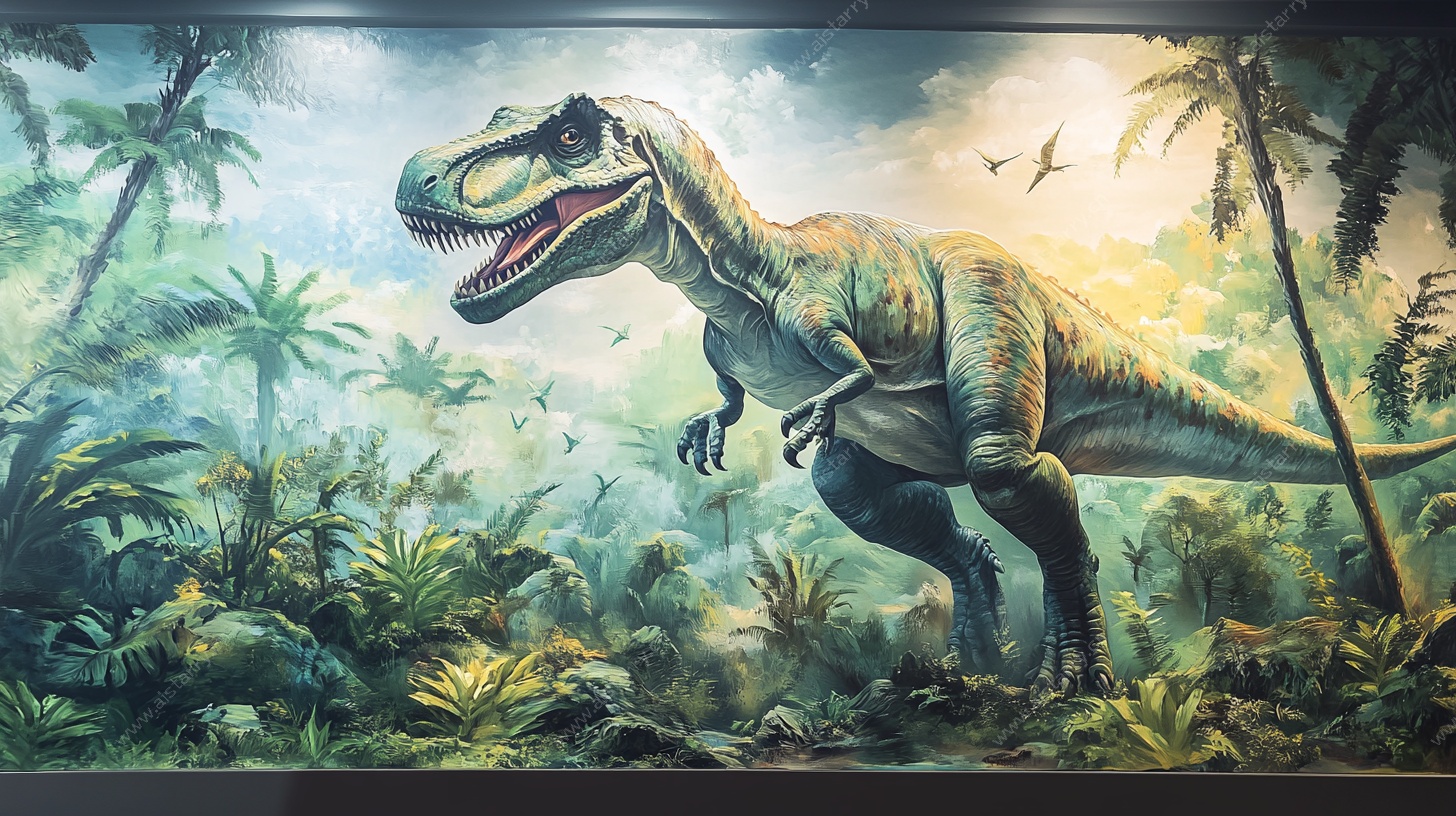 恐龙壁画 丛林中的史前霸主