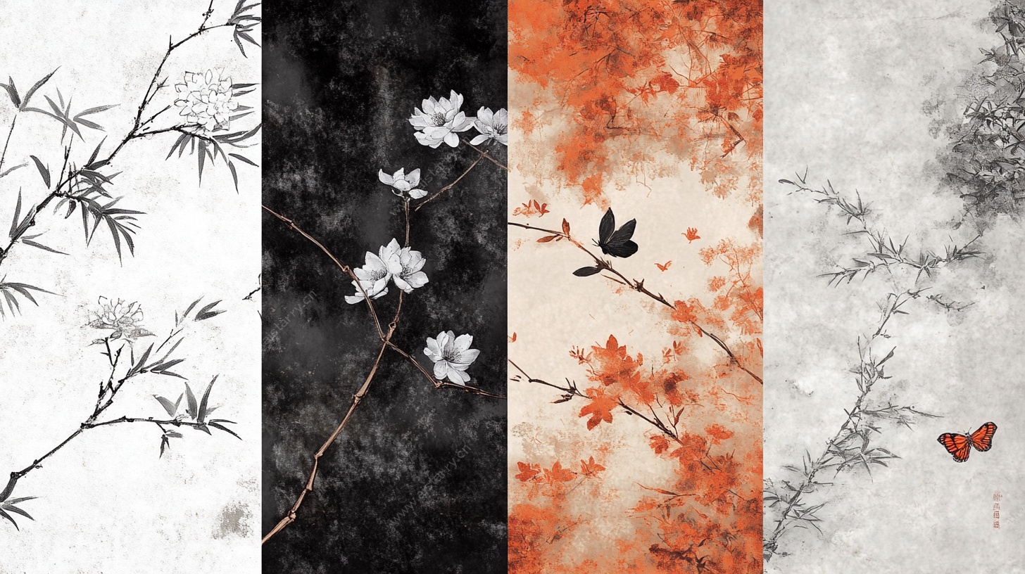 中式花鸟墨韵组合图