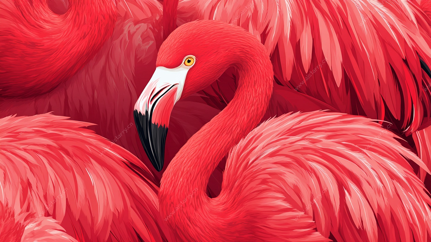 火烈鸟特写 艳丽羽毛之美