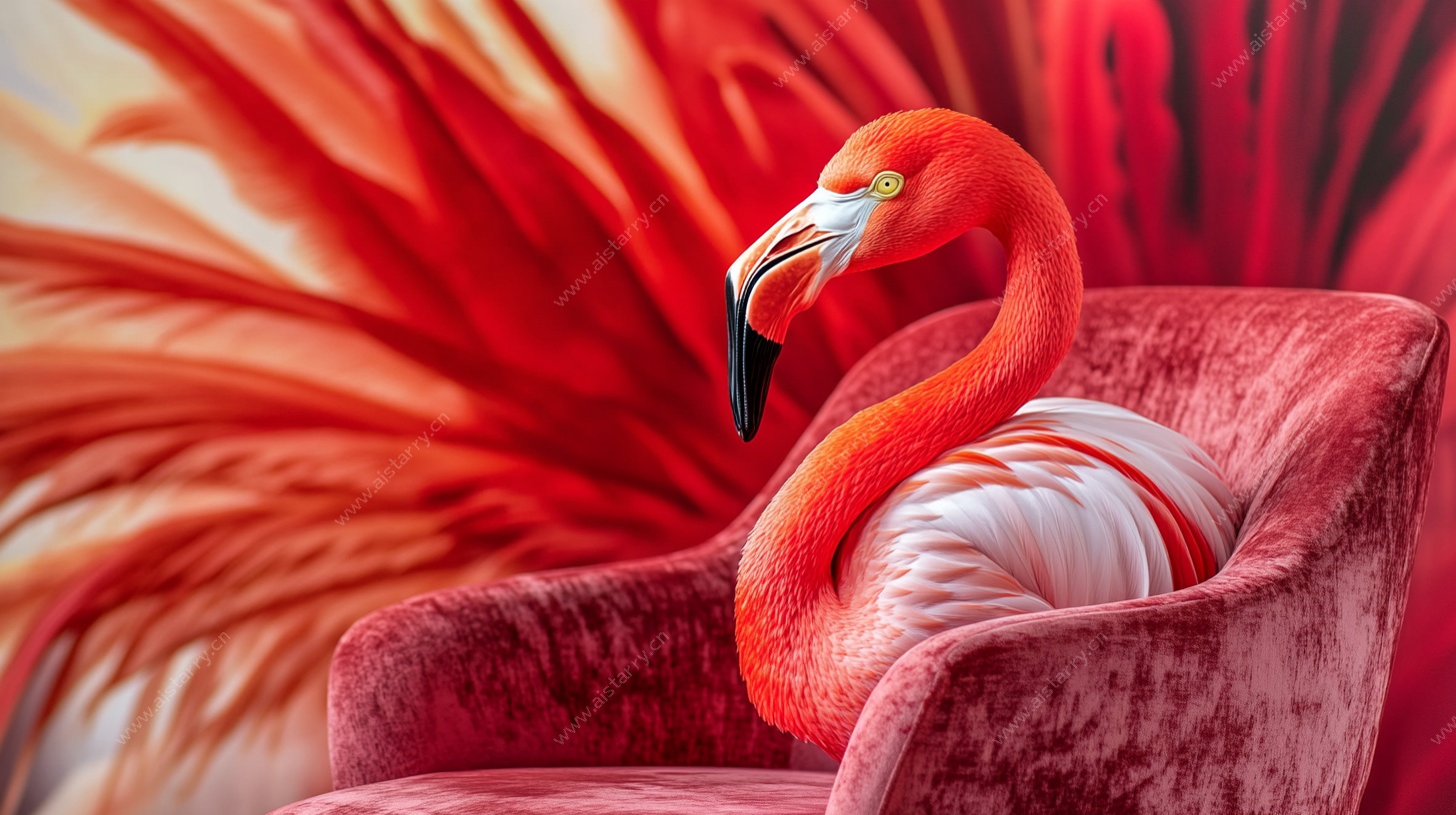火烈鸟优雅坐于绒面沙发