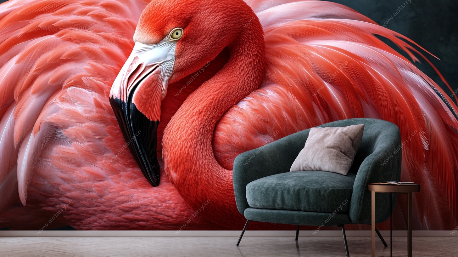 火烈鸟墙绘前的舒适座椅
