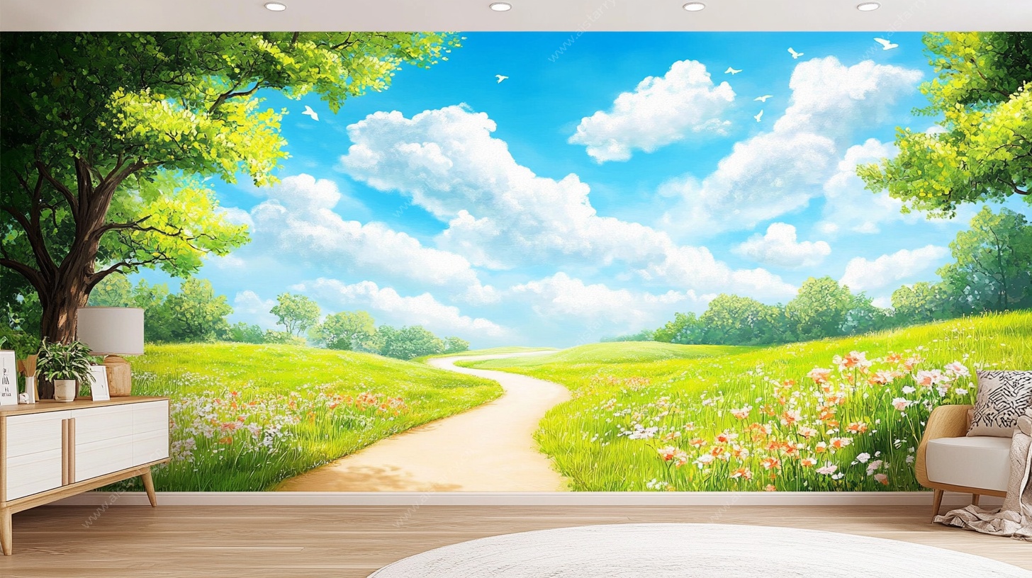 梦幻田园风客厅风景壁画