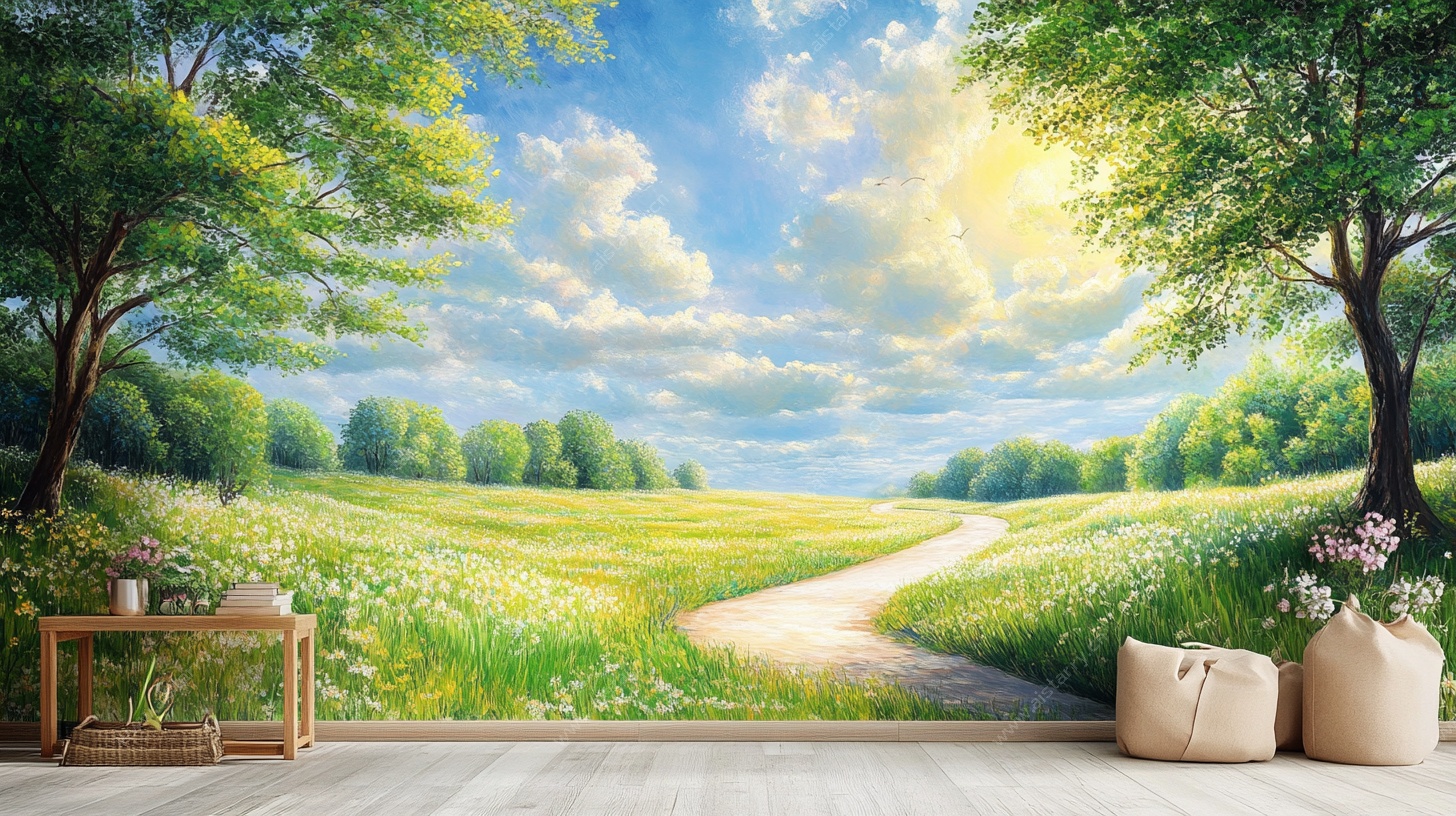 田园风客厅背景墙壁画