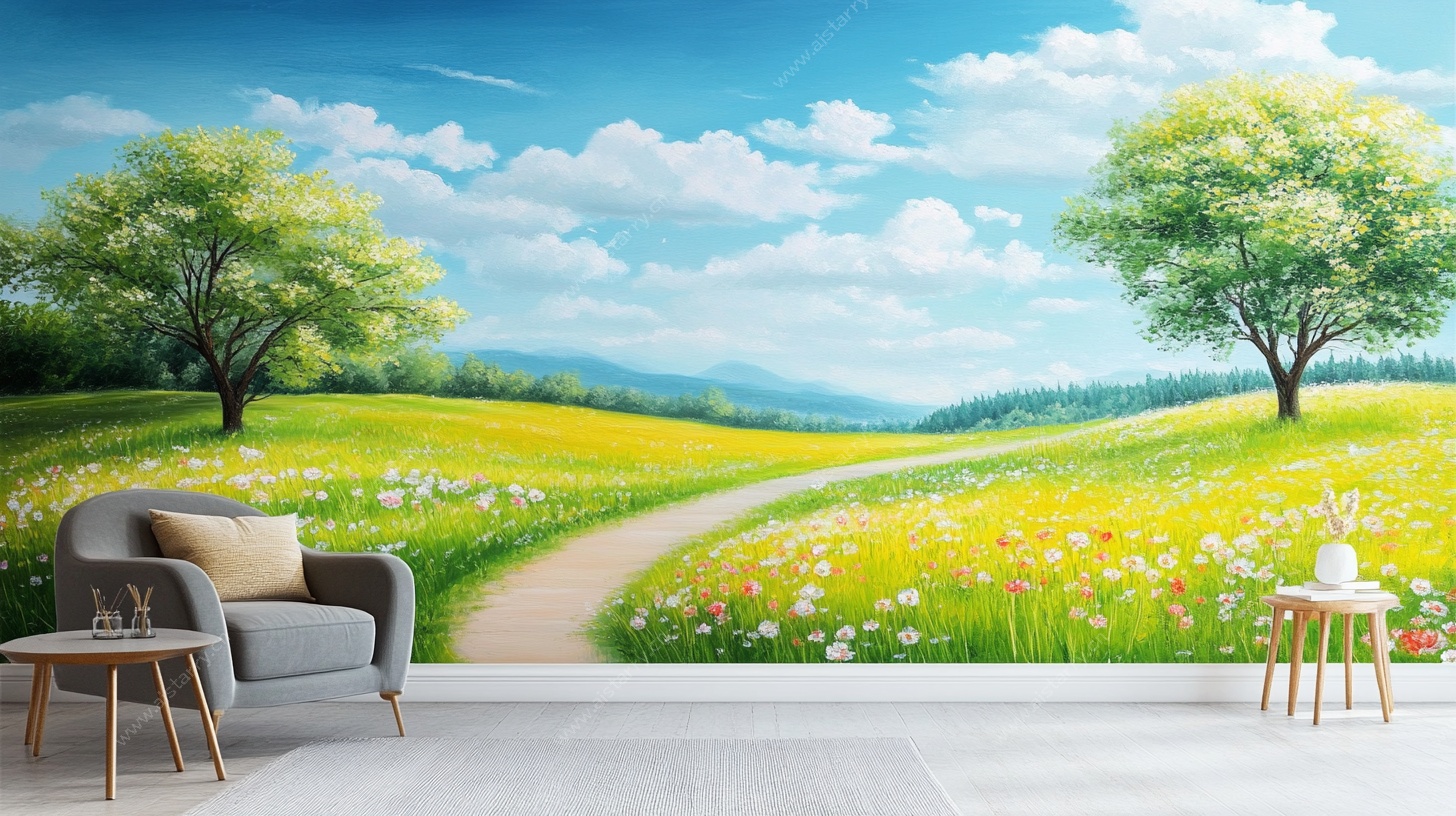 田园风光客厅壁画场景