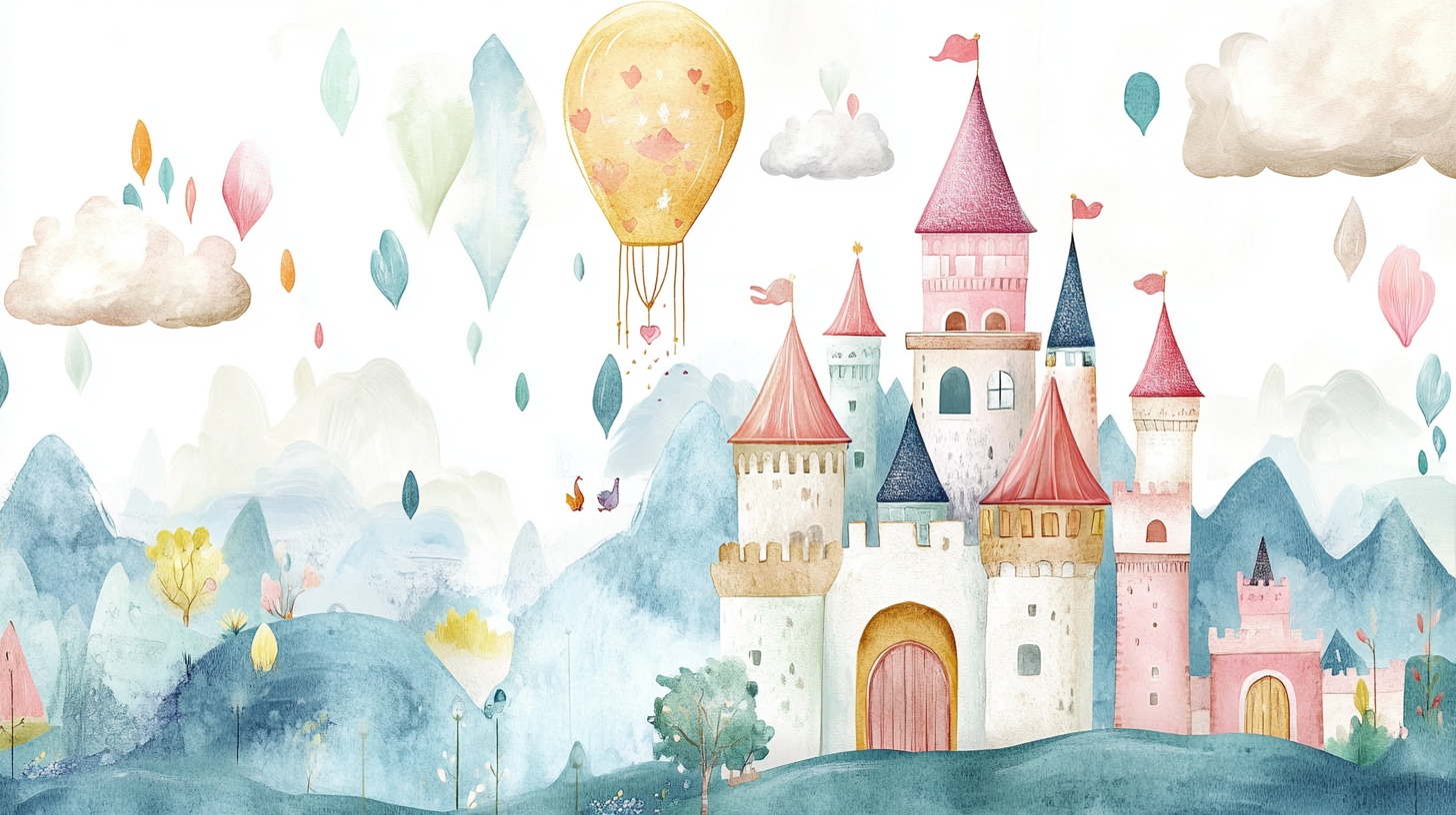 梦幻水彩风童话城堡插画