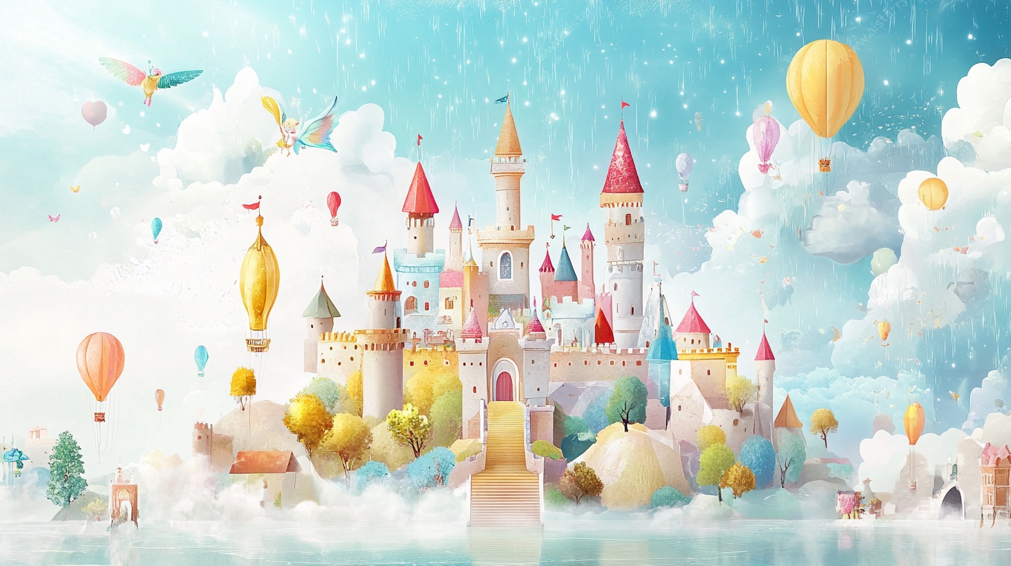 梦幻云端城堡插画