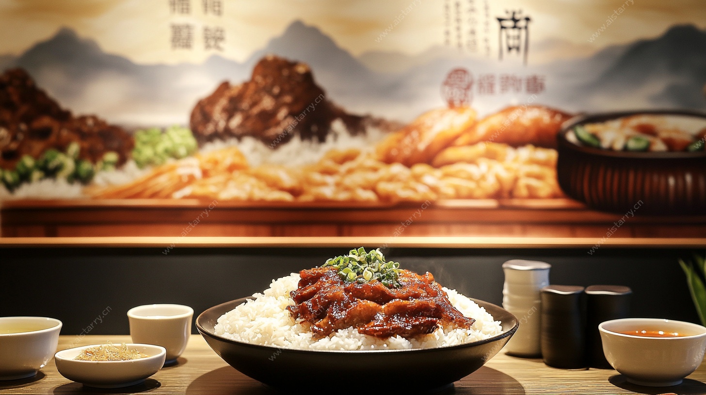 美味卤肉饭摆放在中式餐台