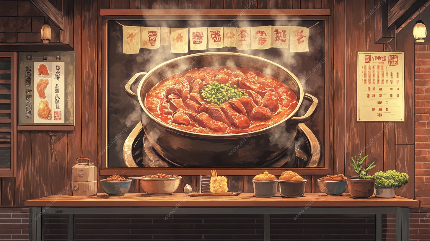 复古风火锅美食场景插画