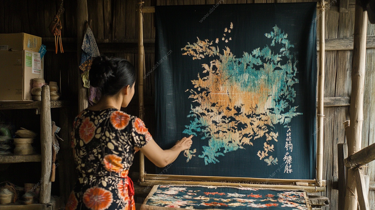 女子专注刺绣传统图案