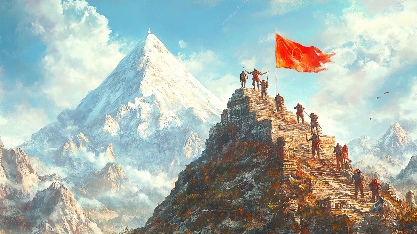 攀登高峰展红旗