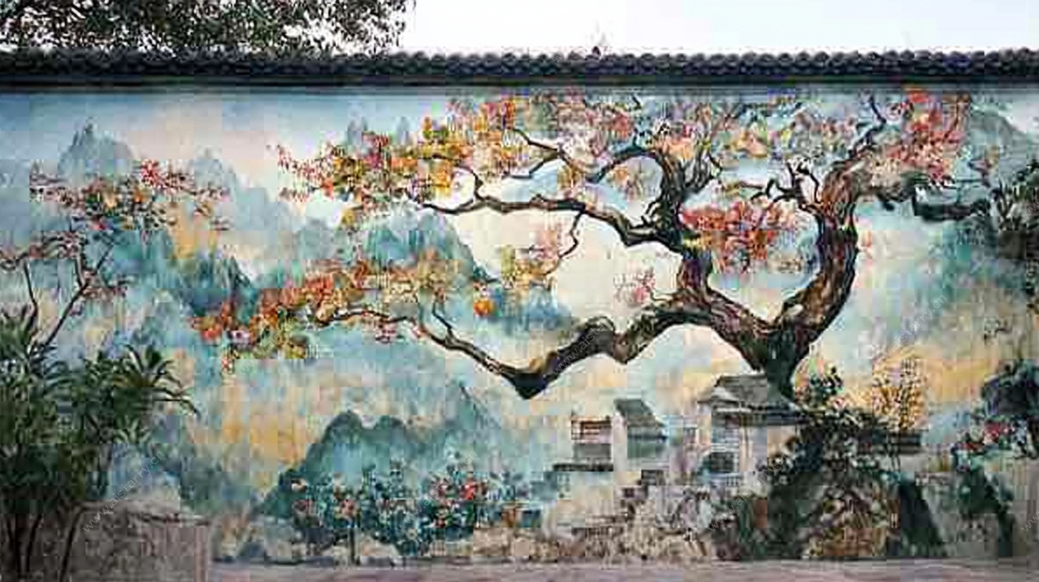 中式墙绘风景图