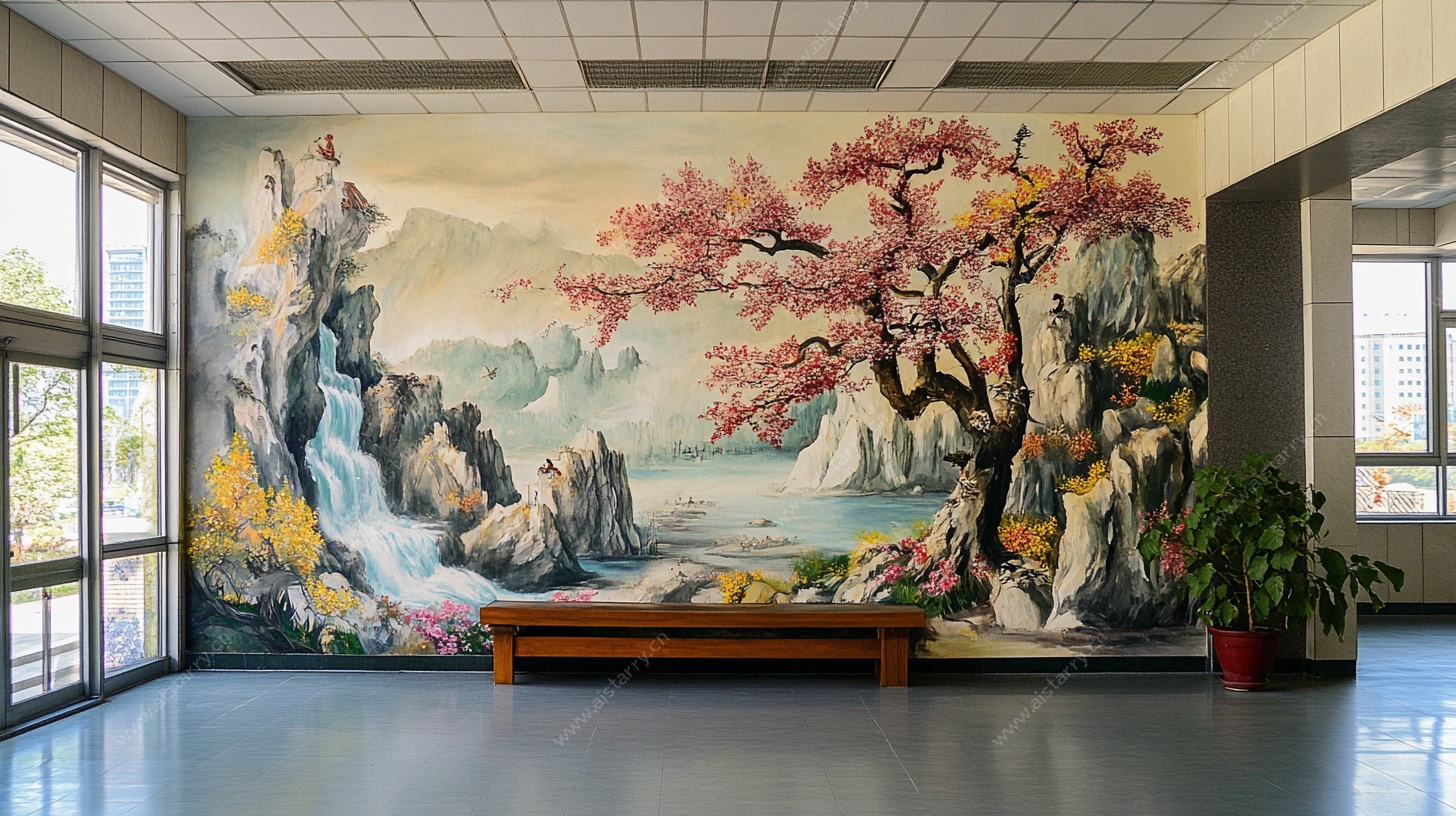 中式山水壁画装饰室内空间