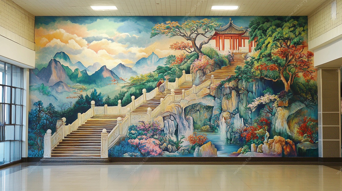 中式山水壁画 艺术空间装饰